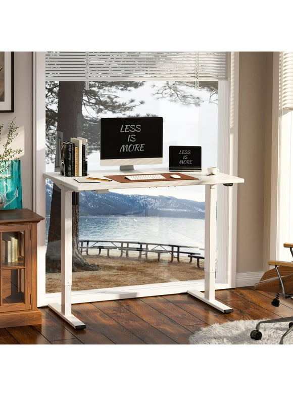 FlexiSpot Home Office Electric Height Adjustable Desk 48"x30" Computer Desk Ergonomic Standing Desk Computer Table White Desktop and White Frame