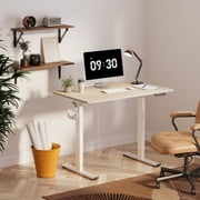 FitStand Electric Height Adjustable Standing Desk, 40x24 One-Piece Desktop Sit Stand up Desk with 176 lbs Load, 4 Memory Heights & 2 Hooks for Home Office, Light Brown
