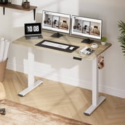 FitStand Electric Height Adjustable Standing Desk, 48x24 One-Piece Desktop Sit Stand up Desk with 176 lbs Load, 4 Memory Heights & 2 Hooks for Home Office, Light Brown