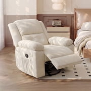 FlexiSpot Swivel Recliner Chair with Heat & Massage, 3-Position Adjustable Backrest, Soft Woven Fabric Nursery Glider with 360  Swivel, Wide Armrests, Large Side Pockets & 300 lbs Support,Beige
