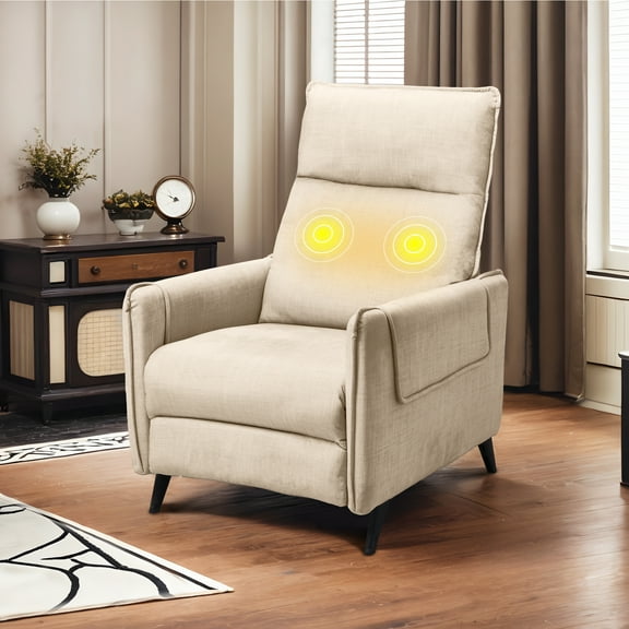 FlexiSpot Massage Push Back Recliner Chair for Living Room, Single Reclining Sofa Chair,Width 22",Small Recliners for Small Spaces,Comfortable flannel fabric with a lustrous feel,Khaki