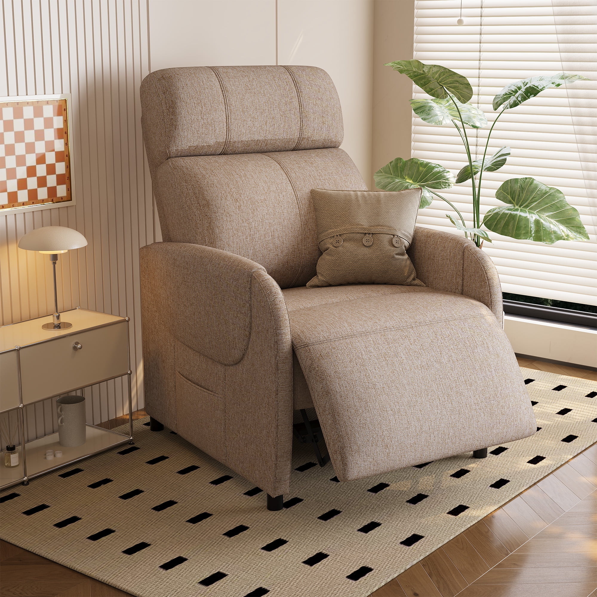 FlexiSpot Massage Push Back Recliner Chair for Living Room Khaki Single Reclining Sofa