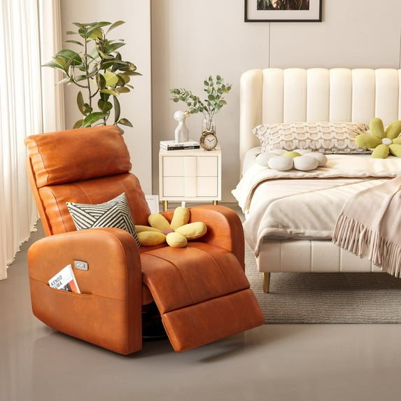 FlexiSpot Power Swivel Rocker Recliner Chair Sofa, Lumbar Support USB Charge with Manual Headrest Living Room & Nursery Comfortable Seating