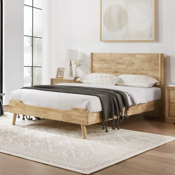FLEXISPOT Queen Size Solid Wood Bed Frame with Headboard, No Tools Required, 1200 lbs Heavy Duty, Quiet Design, Easy Assembly, Maple