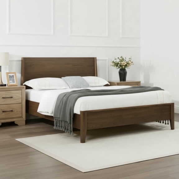 FLEXISPOT Queen Size Solid Wood Bed Frame with Headboard, No Tools Required, 1200 lbs Heavy Duty, Quiet Design, Easy Assembly, Brown