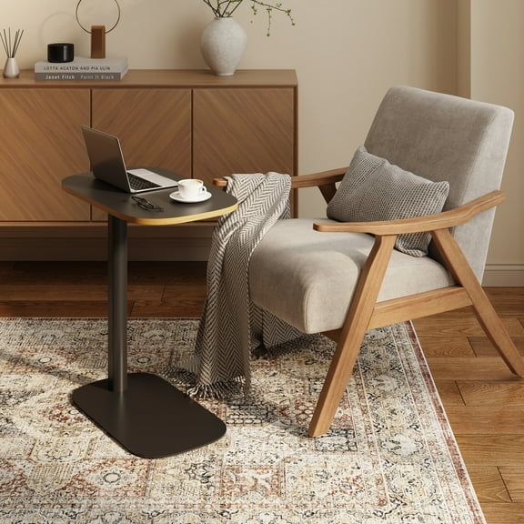 FlexiSpot Space Saving Sit Stand Desk An Overbed and Office Computer Table with Easy Pneumatic Adjustment, Black Top With Maple Edge