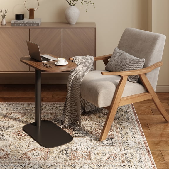 FlexiSpot Space Saving Sit Stand Desk An Overbed and Office Computer Table with Easy Pneumatic Adjustment, Walnut