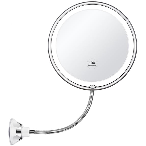 Flexible 10x Magnifying Mirror Suction Cup ,Upgraded Bathroom Vanity Mirror with Lights, Portable Cordless Travel and Home Bathroom Vanity Mirror (Battery Operated)