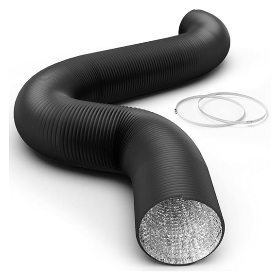 Flexible 12 Inch 25 Feet Aluminum Ducting 4 Layer Protection Dryer Vent Hose for HVAC Heating Cooling Ventilation and Exhaust, 2 Clamps Included, Black