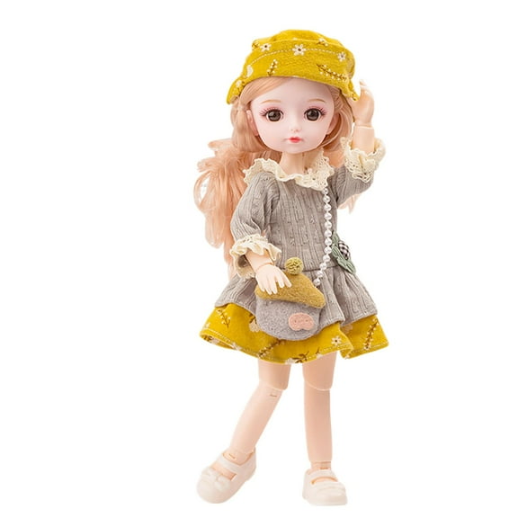 Flexible 13 Joints , 26cm Fashion , 1/6 Ball Joint with Dress And Shoes, Long Hair, Large Size, Makeup, Best Gift , Orange Hair