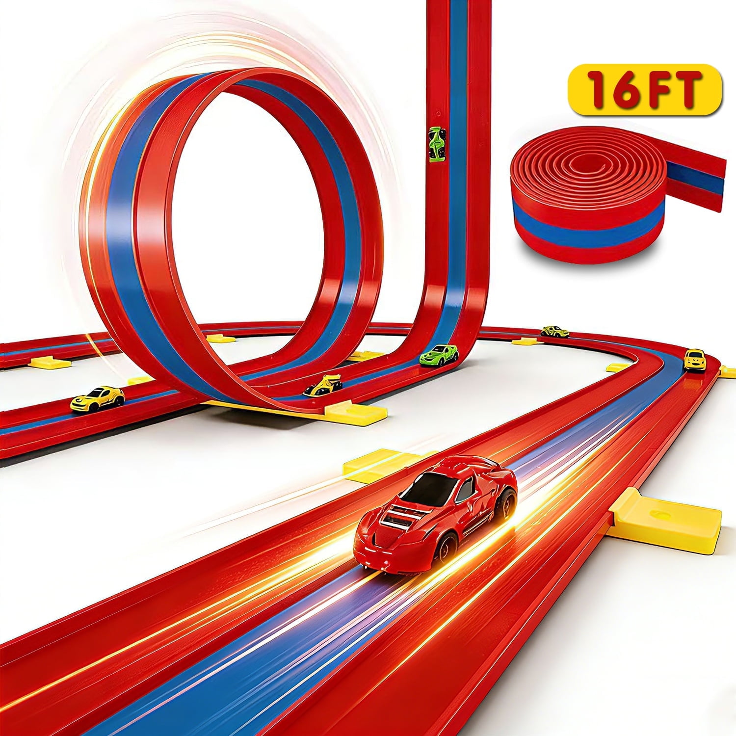 Flexible 16ft 3-Lane Race Track for Cars, Long Rolls-Up Portable ...
