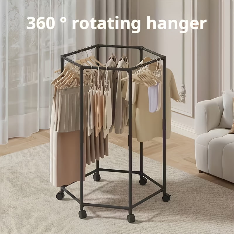 Rotary Fabric Rack Flexible 360° Rotating Hexagonal Garment Rack with Lockable Wheels and ...