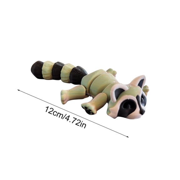Flexible 3D Printed Raccoon Figurine Articulated Animal Model, Unique Grey Black White Desktop Ornament for Collectors