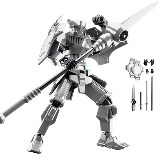 Flexible 3D Printed Robot Statue, Silver Full Movable Action Figure with Interchangeable Parts for Office Desk and Creative Hobby, Futuristic Desktop Decor