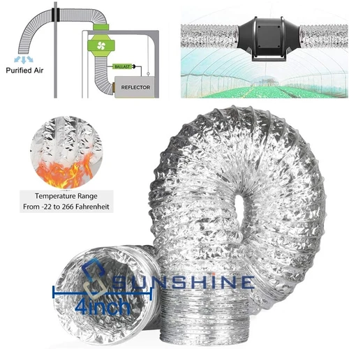 Flexible 4 Inch 8 Feet Aluminum Ducting Dryer Vent Hose For Hvac Exhaust Kitchen