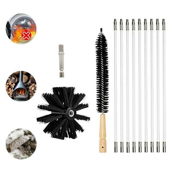 Flexible 410mm 6 Rods Cleaning Brush Kit,Industrial Nylon Dryer Vent,Chimney Cleaner,Rotating Rods for Lint Debris Removal,Easy to Use with Drill for Home Kitchen Chimney Dryer Vent Cleaning-Black
