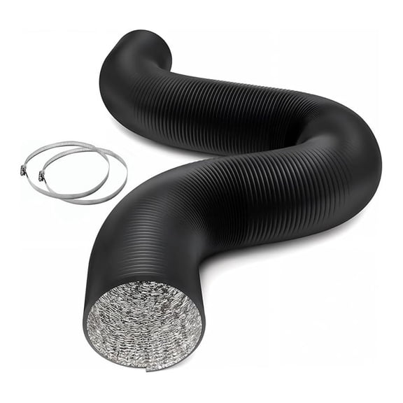 Flexible 8 Inch 25 Feet Aluminum Ducting 4 Layer Protection Dryer Vent Hose for HVAC Heating Cooling Exhaust and Ventilation, 2 Clamps Included, Black