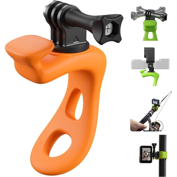 Flexible Action Camera Mount, 360° Rotatable Silicone Strap for Bike Motorcycle, Compatible with DJI Osmo GoPro Insta360 AKASO(Orange)