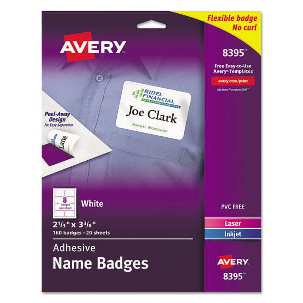 "Flexible Adhesive Name Badge Labels, 3.38 X 2.33, White, 160/pack | Bundle of 2 Packs"