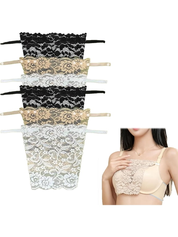 Flexible Adjustable Lace Modesty Panel, Clip-On Camisole Insert for Low Cut & Formal Outfits, Universal Tones, 6Pcs