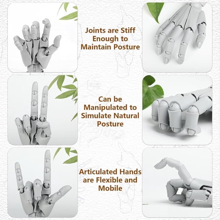 Flexible Artists Hand Model, Adjustable Hand Model for Drawing, Lively Manikin Figure Hand Model for Desk Decoration, Sketching, Drawing, Painting (grey)$$Art & Craft