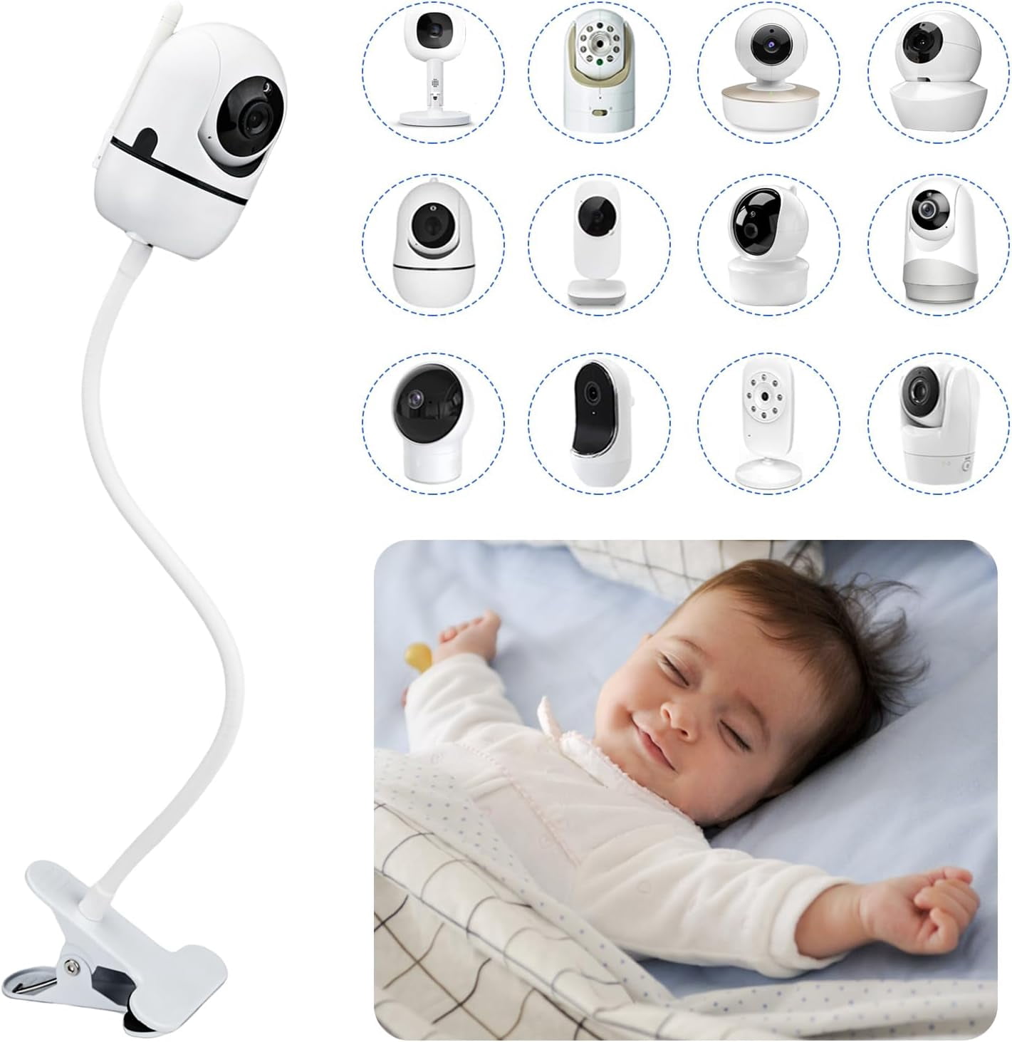 Flexible Baby Monitor Clip Mount Compatible with DXR-8 Pro, Pro, , Eufy, , Motorola, Vtimes, , , and Other Baby Camera with 1/4 Screw Hole