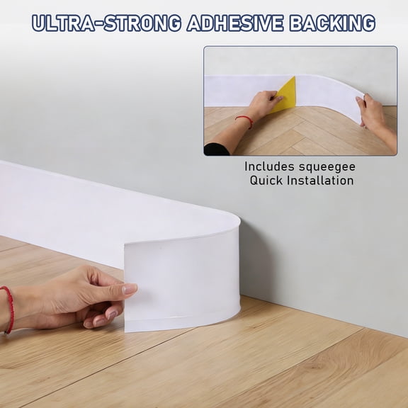 Flexible Baseboard Molding Trim 4 in x 60 Ft, Peel-and-stick Flexible Self-adhesive Rubber Wall Base Trim, Vinyl Baseboard With Recessed Base