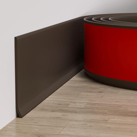 Flexible Baseboard Molding Trim, 6 Inch(W) x 60 Feet(L) Peel and Stick Rubber Wall Trim Molding, Self-Adhesive Vinyl Wall Base Cove Base