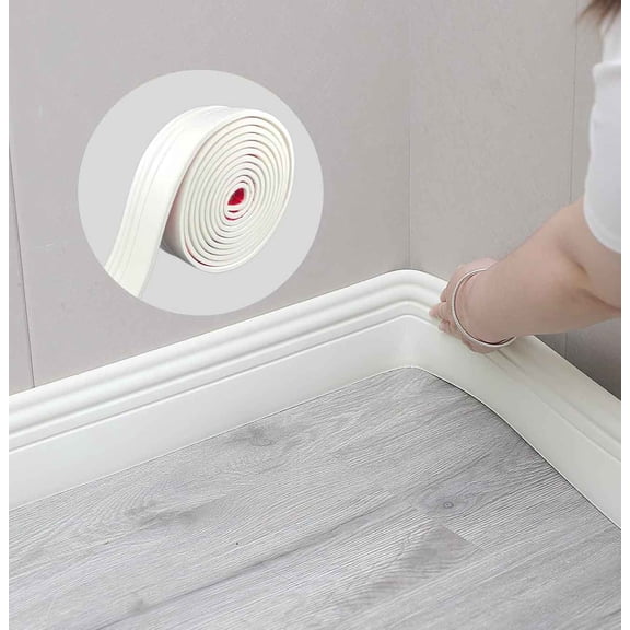 Flexible Baseboard Molding Trim, Peel and Stick Rubber Wall Base Moulding Trim, Self-Adhesive Vinyl Wall Base Cove Base (Creamy White)
