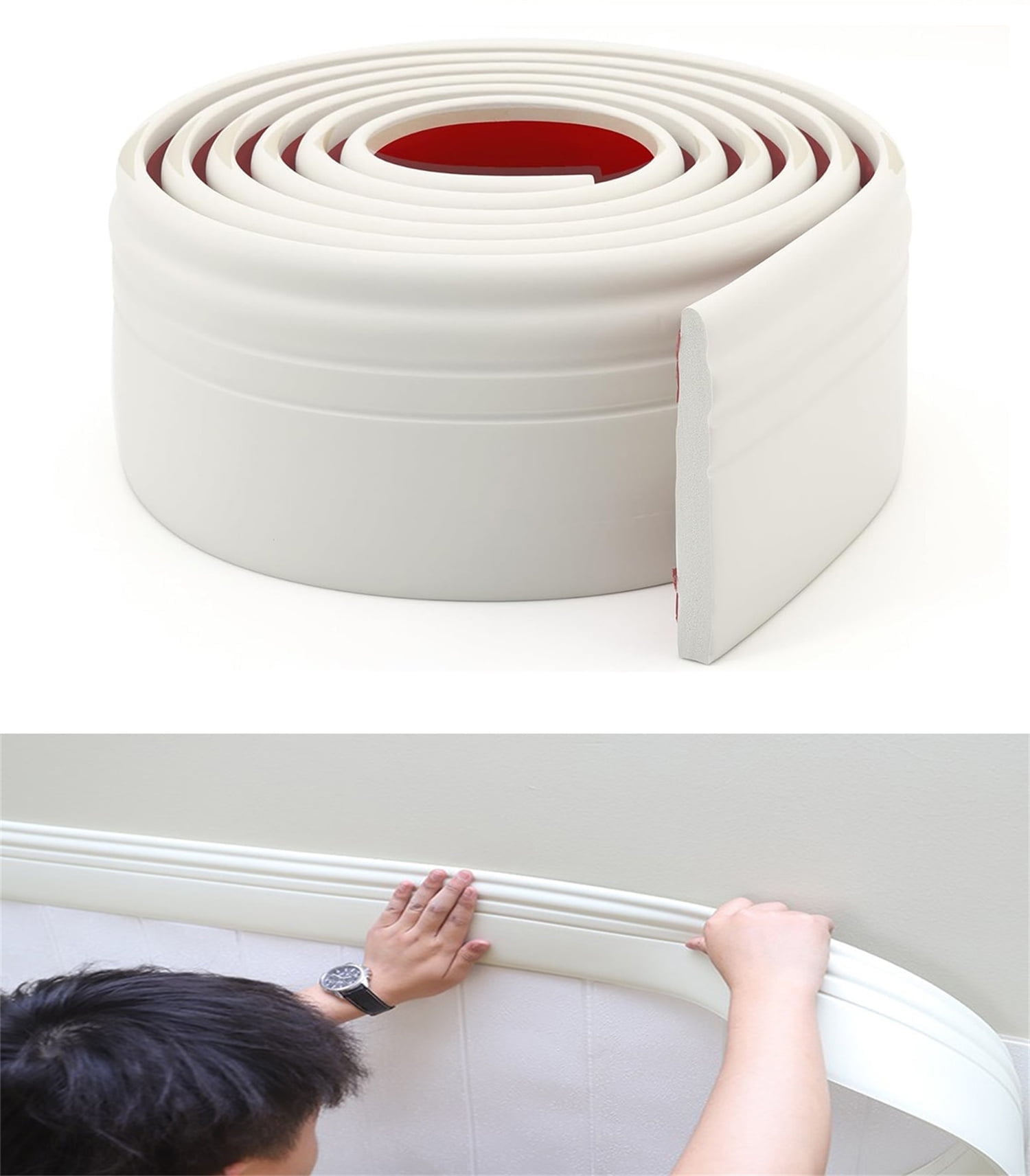 Flexible Baseboard Trim,Bexikou Self-Adhesive Chair Rail Molding,Hardened & Firm Caulk and Trim Strips for Floor Wall Base, 5m x 12.5cm