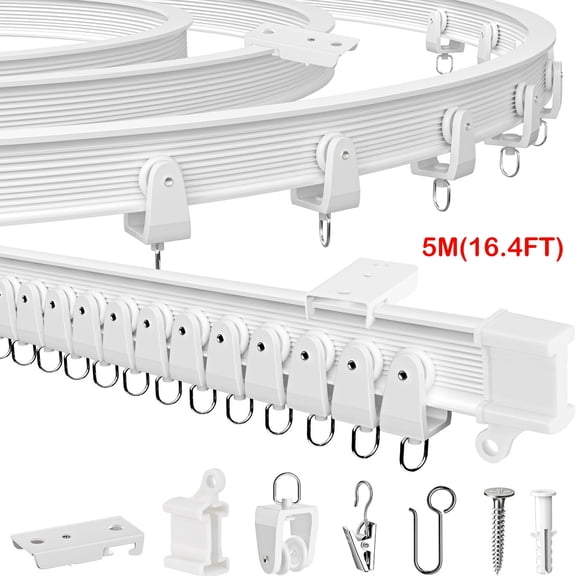 Flexible Bendable Ceiling Curtain Track, 16.4ft (5M) Curved, Mount for Rail with Curtain Tracks System, Room Divider, Curtains Rod, RV Ceiling Track for Curtains