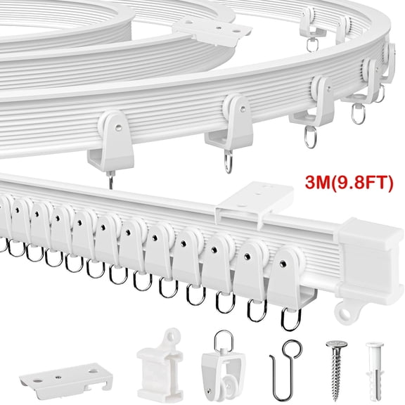 Flexible Bendable Ceiling Curtain Track, 9.8ft (3M) Curved, Mount for Rail with Curtain Tracks System, Room Divider, Curtains Rod, RV Ceiling Track for Curtains