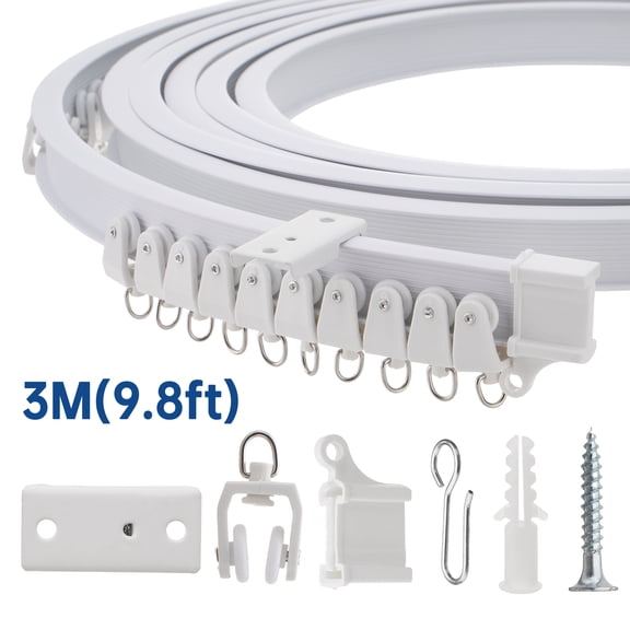 Flexible Bendable Ceiling Curtain Track, 9.8ft (3M) Curved, Mount for Rail with Curtain Tracks System, Room Divider, Curtains Rod, RV Ceiling Track for Curtains