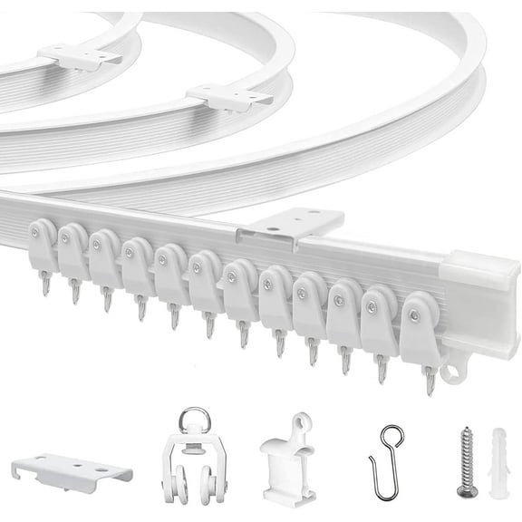 Flexible Bendable Ceiling Curtain Track, 9.8ft (3m) Curved, PVC, Metal, Plastic & Stainless Steel, White, Ceiling Mounted