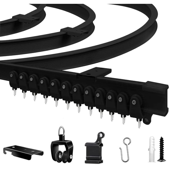 Flexible Bendable Ceiling Curtain Track, 9.8ft (3m) PVC, Metal, Plastic & Stainless Steel, Black, Ceiling Mounted