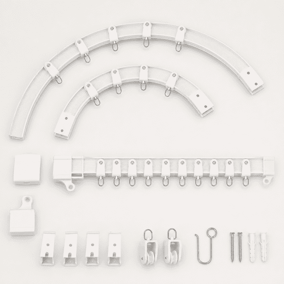 Flexible Bendable Ceiling Curtain Track, PVC & Stainless Steel | Ceiling Mounted, Bay Window Solution, RV Interior, Shower Space, Room Separation, Smooth Rollers, DIY Installation, White