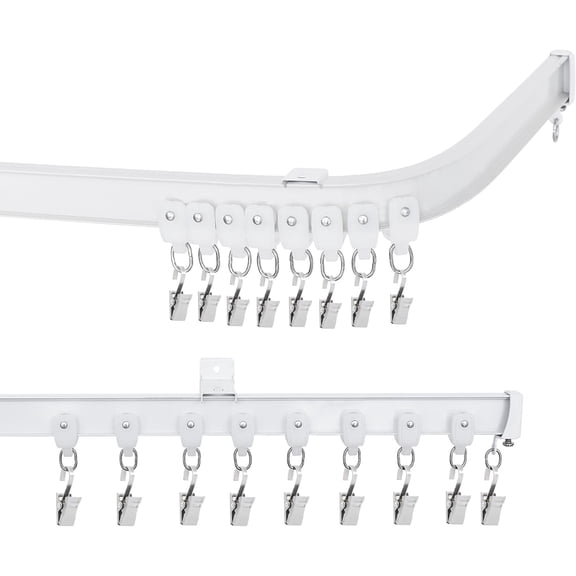 Flexible Bendable Ceiling Curtain Track with Clips, Heavy-Duty Room Divider Rail, White 15 FT