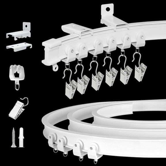 KOLAKO Ceiling Curtain Track, Flexible Bendable Curtain Rail Wall Mounted , Curved Ceiling Track System, White, 8.2Ft