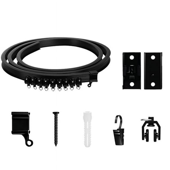 Flexible Bendable Curtain Track, Ceiling Wall Mounted, Black Curved Heavy Duty RV Sliding Curtain Track 2Meter Plastic+Metal