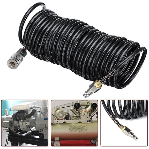 Flexible Black Air Compressor Hose Line 25Ft 1/4" ID PE Tubing With Quick Connect For Auto Tools, Oil Resistant Pneumatic Air Line