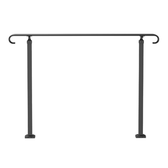 Flexible Black Wrought Iron Outdoor Step Handrail Fits 3-5 Steps, Front Porch Safety Rail Complete Black Hardware for Concrete & Wooden Stairs