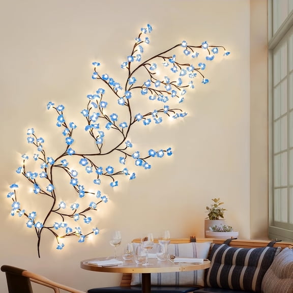 Flexible Blue Cherry Blossom Vine String Lights - 8 Modes Decorative Fairy Lights for Home & Party Decor