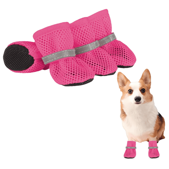Flexible Breathable Mesh Pet Dog Booties, Reflective Adjustable Strap Non Slip Dog Shoes, Practical Paw Protectors for Daily Outdoor Walks and Household Cleanliness (Hot Pink,L)