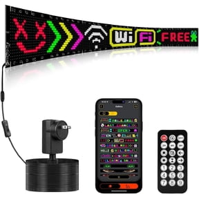 Flexible Car LED Sign Programmable Scrolling Text & Animation Display, USB Powered, APP-Controlled LED Panel for Taxi, Shops, Bars, Parties, Weddings, Festivals – 7"x3" RGB Matrix