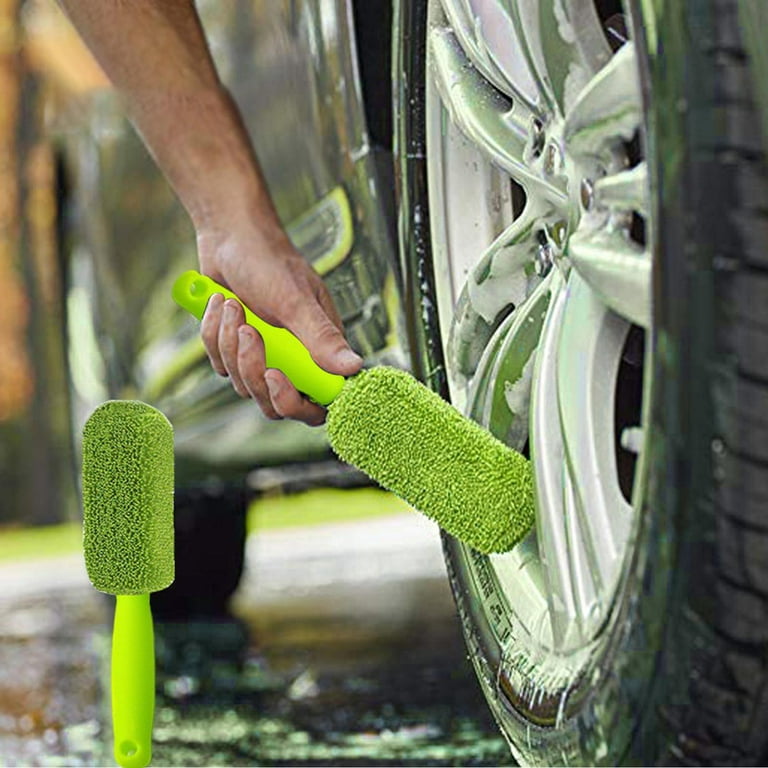 Flexible Car Wheel Brush, Reusable Por Microfiber Brush, Tire Detailing  Brush for Vents Spokes Fenders RV Vehicles Green