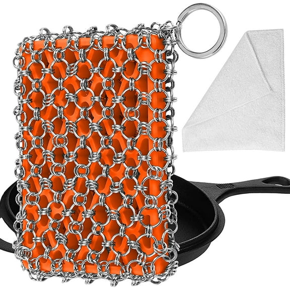 Most Flexible Cast Iron Scrubber, 316L Cast Iron Cleaner Chainmail Scrubber, Chain Scrubber for Cast Iron Pans, Pots, Skillets, Chain Mail Scrubbing Pad Scrub for Cast-Iron, Cast Iron Cleaning