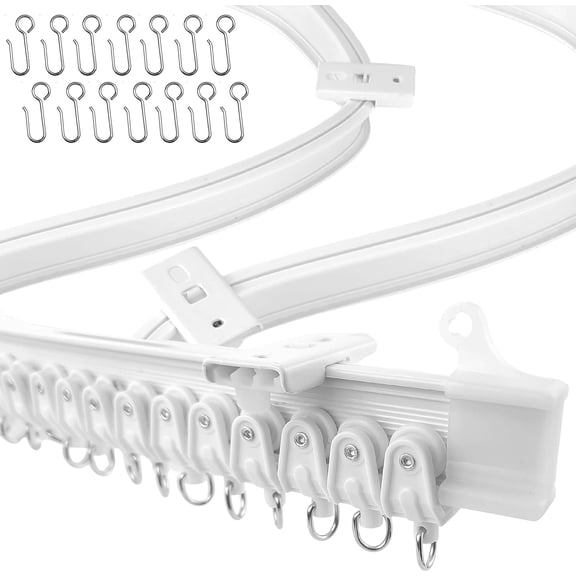 Flexible Ceiling Curtain Track - Room Divider, Curtain Rod, Wall Divider Curtain, Ceiling Mount, RV Rail, Shower Corner, Long Curved Hospital Privacy System (White, Accessory Kit)