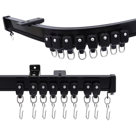 Flexible Ceiling Curtains Track, Bendable Ceiling Mount Curtain Track for Room Divider, Aluminum Curtain Tracks Rail with Hooks Set for Window RV Shower Outdoor Hospital, Black 3-6ft