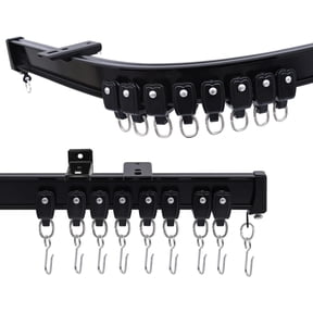 Flexible Ceiling-Mount Curtain Track for Room Divider Black, 9 ft, Aluminum Rail with Hooks Set