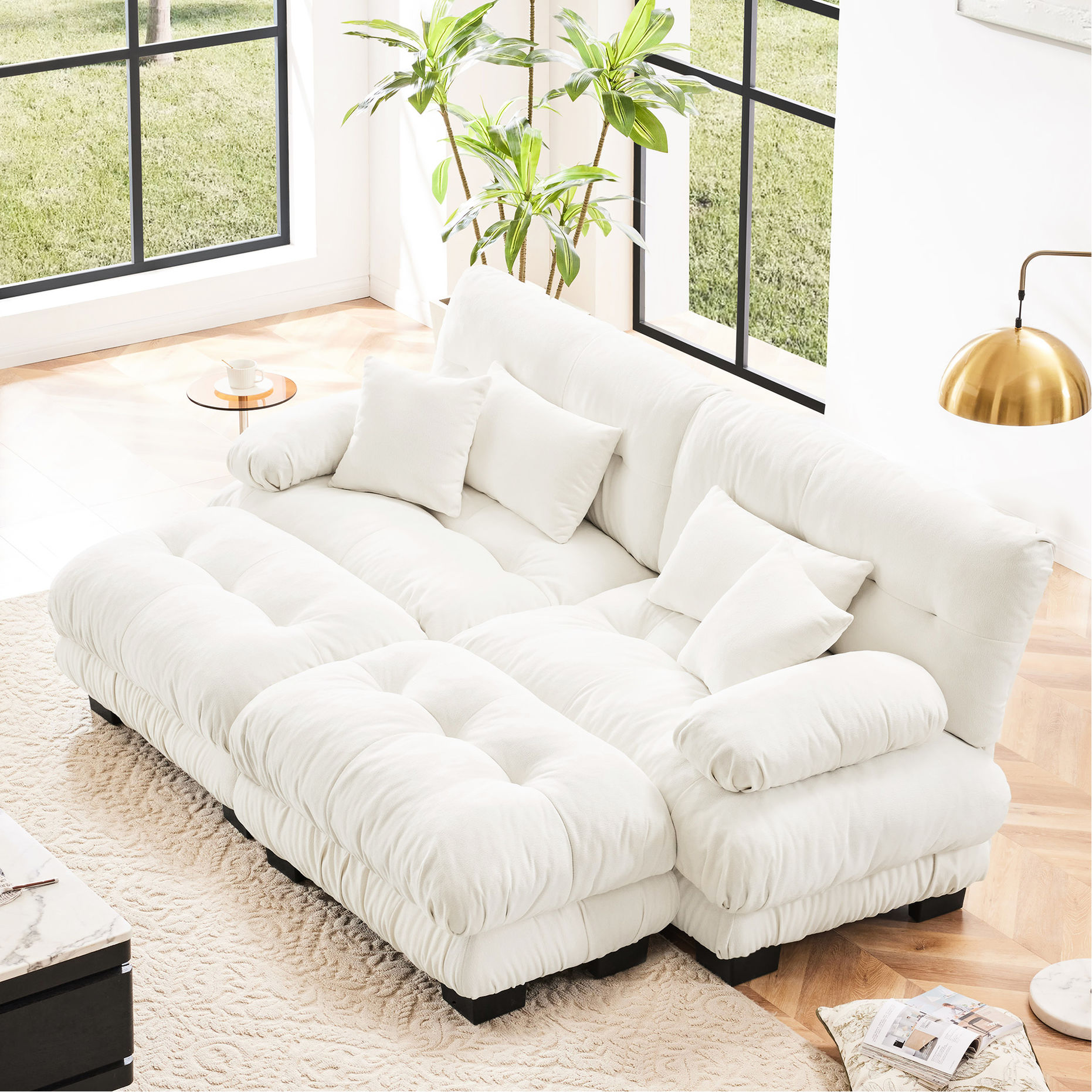 Sofa Multiple Flexible Chenille 2 Seater Sofa with Ottomans - Multiple Combinations ...